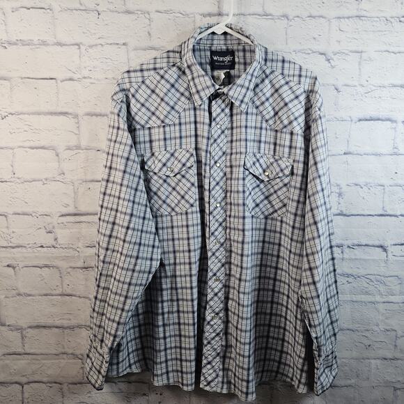 Wrangler Western Pearl Snap Shirt Long Sleeve Blue plaid Men’s Size XXL - Picture 1 of 4
